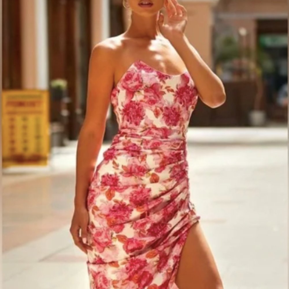 Alamour The Label Zinna Pink Floral Midi Dress